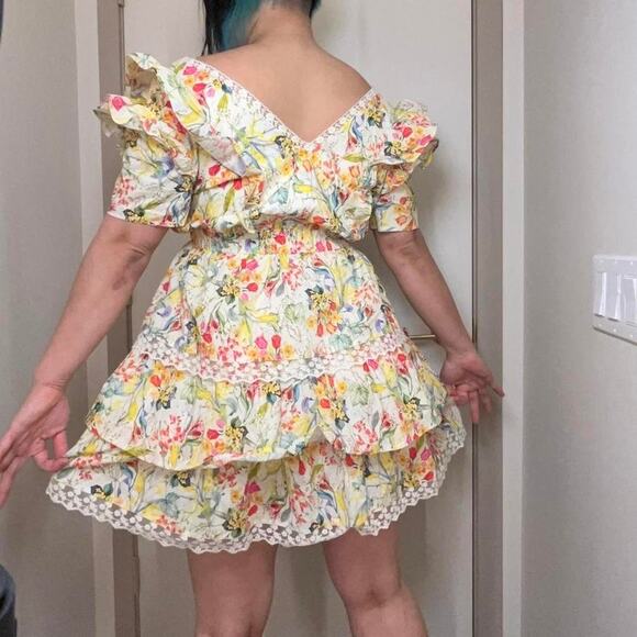 LAIT Knee Length Summer Dress Ruffles Knee Tier Layered Cottagecore Whimsycore L - Picture 4 of 9